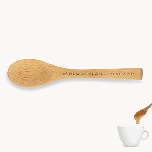 New Zealand Honey Co. Honiglöffel aus Bambus 12 cm – Handgefertigt, Langer Stiel für 250g & 500g Gläser – Nachhaltiger Wiederverwendbarer Honigportionierer