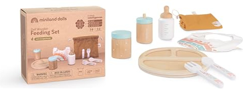 Miniland 94060 Fütterset aus Holz für Puppen