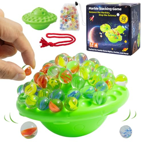 Pipihome Murmeln Stapelspiel, 60 Glasmurmeln Bunt Brettspiele, Murmeln Glas Balancespiel Familienspiel für 1–4, Stapel Murmel-n Spiele für Erwachsene Kinder