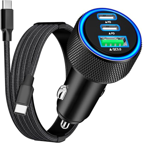 【Apple MFi Zertifiziert】iPhone Zigarettenanzünder USB C, Rombica 3-Port 67W USB-C&USB-A Auto Ladegerät PD/QC KFZ Ladegerät USB-C Schnellladegerät mit Type C Kabel für iPhone 17 16 15 Pro/Galaxy/Xiaomi