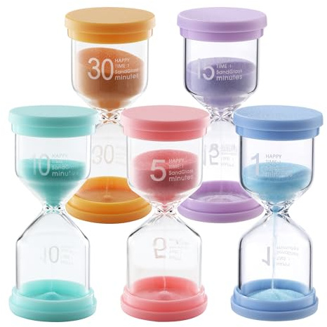 5 bunte Sanduhren Set für Kinder: Lernen, Spiel Timing, Kreative Geschenke und Dekoration im Home Office