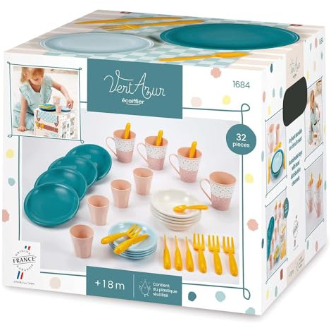 Ecoiffier-Spielzeug - 1684 - Picknick-Service - Grün Azur - Spielzeugset für Kinder - Ab 18 Monaten - Herkunft Frankreich garantiert.