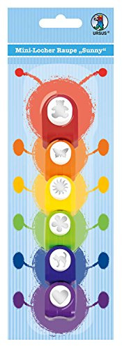 Ursus 19920099 - Mini Locher Raupe Sunny, 6 Stanzer, aus Kunststoff mit Metallstanze, Knopfdrucktechnik, für Papierqualitäten von 90 180 g/qm, ideal für Motiv Konfetti
