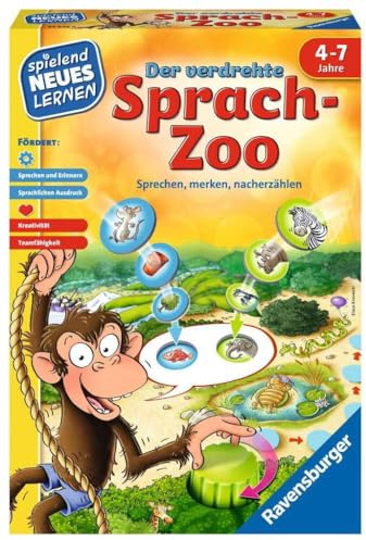 Ravensburger Kinderspiel Der verdrehte Sprach-Zoo - Lernspiel ab 4 Jahre | Spiel für 2-4 Spieler, Spielend Neues Lernen, Geschenk für Jungen und Mädchen