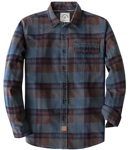 Dubinik® 6 oz Flanellhemd Herren Langarm Regular Fit Kariert Button Down | Klassisch, Kariert, Brusttasche; Essentials Griffbereit Auf Arbeit Oder Beim Camping; Leichtes 100% Baumwoll-Flanell.