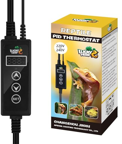 LUCKY HERP Reptilien Thermostat 230V, PID Wärmelampen Temperaturregler mit LED Digitalbildschirm, Terrarien Steckdosen Thermostat für Reptilien Wärmelampen & Heizungen, ℉/℃, Speicherfunktion