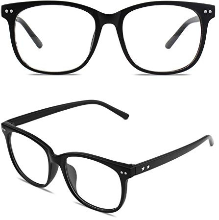 GQUEEN Hornbrille Brille Ohne Stärke Fake Brille Nerdbrille Damen Herren Großer Rahmen UV400,PE1