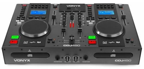 Vonyx CDJ450 - DJ Konsole, Mischpult Bluetooth, Controller - Zwei MP3 CD Mediaplayern, USB, 2 Deck Pult Console, Jogwheels, Scratch, 2-Kanal-Mixer, XLR, Chinch, Mixer für Anfänger