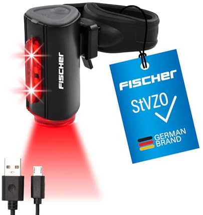 FISCHER LED-Fahrradrücklicht Twin Stop – mit 360° Boden-Licht | USB-C aufladbares Fahrrad-Rücklicht | IP44-Aluminiumgehäuse | StVZO-zertifiziertes Fahrradlicht, werkzeuglose Montage