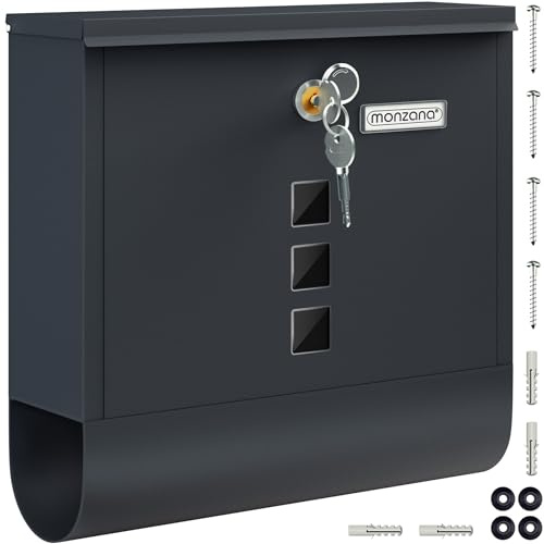 MONZANA® Briefkasten Kreuzschloss mit Kupfer-Schließzylinder drehbare Abdeckung 31x10x34 cm Sichtfenster Namensschild Zeitungsfach einfache Montage legierter Stahl 2 Schlüssel Postkasten Anthrazit