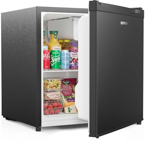Upstreman Mini Kühlschrank 46L mit Eisfach, Temperaturregelung, Energiesparend, Leise, Kühlschrank Klein für Wohnheim, Büro, Schlafzimmer, Schwarz-FR17