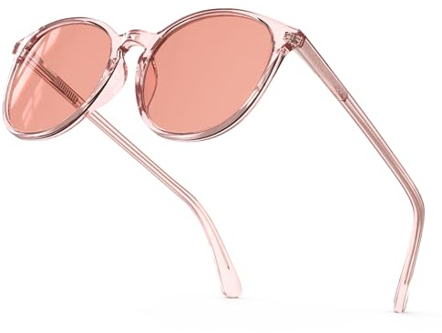 Bloomoak Migräne brille damen, Migräne brille Rosa Fluoreszierend-41-filter | Runde Retro-Blaulichtfilterbrille, FL-Flex Brille bei Lichtempfindlichkeit (Photophobie) und Überanstrengung der Augen