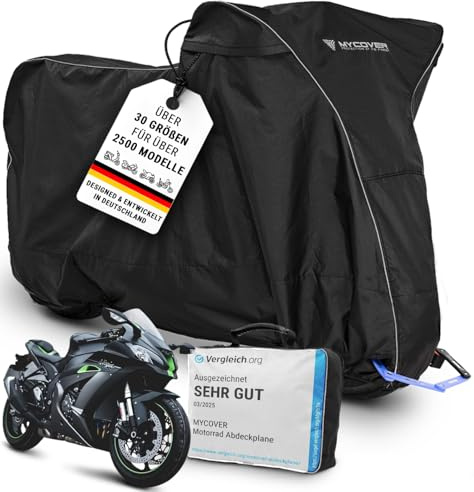 MYCOVER handgefertigte Premium Motorrad Abdeckplane – 30 Größen für über 2500 Modelle – 100% passgenau, wasserdicht, Winterfest & extrem reißfest – Indoor & Outdoor - Größe L (L235xB100xH120)