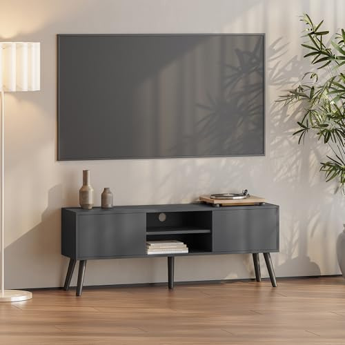 [en.casa] Fernsehtisch Eskilstuna mit Schranktüren und Ablagefächern Fernsehschrank TV Sideboard für Schlafzimmer, Wohnzimmer 120 x 29,5 x 46,5 cm Dunkelgrau
