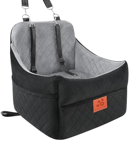 GL GLENSLAVE Hunde-Autositz für kleine/mittlere Hunde, Hundeautositz mit Dicker Polsterung unter 35 lbs, Abnehmbarer, waschbarer Autositz für Haustiere (Schwarz/Grau)