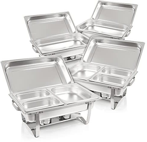 Mahlzeit Chafing Dish Profi Set Grenoble | 4x Edelstahl Warmhaltebehälter Essen, 30-tlg Speisewärmer | Buffet Wärmer, Wärmebehälter, Rechaud, Speisenwärmer für Catering, Buffet und Party