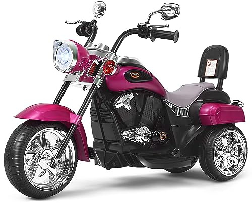 DREAMADE Elektro-Motorrad Kindermotorrad, 6V Elektromotorrad mit einstellbaren Scheinwerfern & Hupe & Pedalen, Elektrofahrzeug für Kinder ab 3 Jahren (Rosarot)