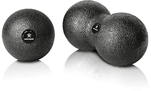 BODYMATE SET aus Faszien-Ball (Durchmesser 8cm) und Faszien-DUO-Ball (8x16cm) Schwarz, Selbstmassage-Ball für Faszientraining