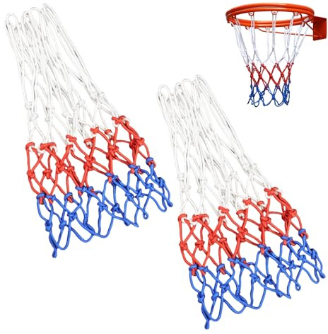 2-Stück Basketball Netz, Basketballnetz 12 Schlaufen, Basketballnetz für Standard Größe, Verstärktes Nylon Ballnetz Wetterfest, 3 Farbig Basketball Ersatznetz für Die Innen und Außenmontage Geeignet