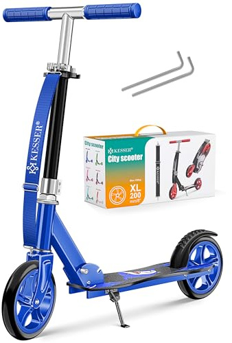 KESSER® Scooter Roller Kinderroller Cityroller Tretroller Kickroller, für jedes Alter, Höhenverstellbar bis 190cm, bis zu 100kg,Klappmechanismus, Inkl. Tragegurt, Kickscooter, Shark (Blue)