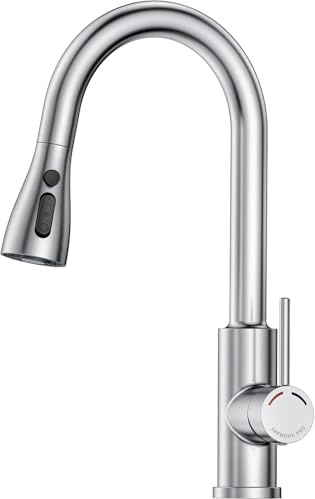 Wasserhahn Spüle Küche mit Brause Ausziehbar - SREWOHS PRO Hochdruck Küchenarmatur Mischbatterie 360° Drehung,Edelstahl Flexibel Spültischarmatur für Küche,1 Loch Wasserhahn mit 4 Sprühfunktionen