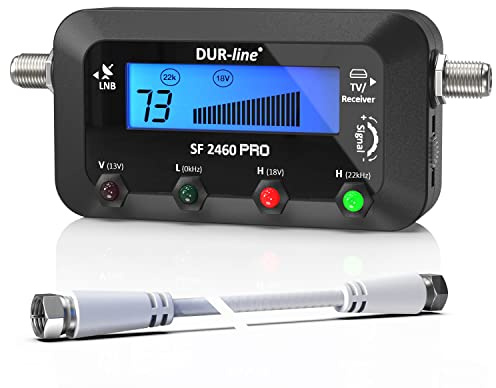 DUR-line SF 2460 Pro - Digital Satfinder - präzises Messgerät zum Ausrichten Ihrer Satelliten-Schüssel - Satelliten-Finder inkl. F-Kabel, Tonsignal, LCD Display, Satellitenerkennung, Astra, Hotbird