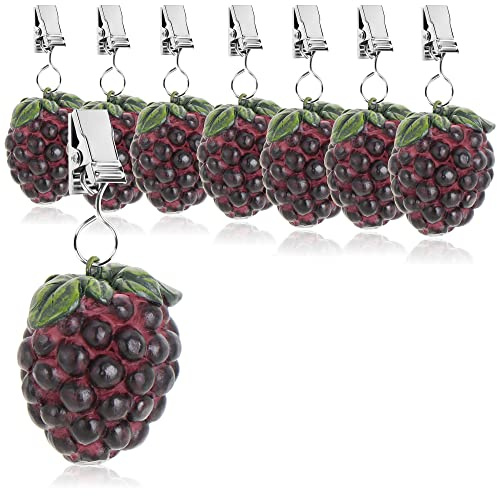 com-four® 8X Tischdeckenbeschwerer - wetterbeständige Tischtuchgewichte mit Klammer - Tischtuchklammer in Brombeeren-Design (8 Stück - Brombeere - 40g)