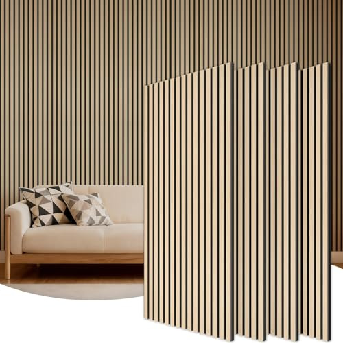 TONOR Akustikpaneele holz, 4 Stück 120 x 60cm - 2,88m² Wandpaneele holz Holzpaneele wand als Schallschutzplatten, Wandverkleidung Holzoptik für Wanddeko Wohnzimmer, Büro, Küche, Eiche