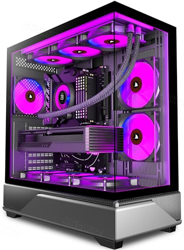 ANSAITE ATX PC-Gehäuse 6×120 mm ARGB PWM-Lüfter vorinstalliert ，Mid-Tower Gaming PC-Gehäuse, Panorama-Gehärtetes Glas Schwarz Computer-Gehäuse mit Typ-C, 360mm Radiator Unterstützung (Schwarz)
