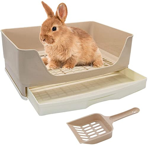 HYLYUN Kaninchen Toilette Groß mit herausnehmbarer Schublade, Hasenklo Hasentoilette Ecke mit Langlebige Schaufel für Kleintier Kaninchen Meerschweinchen