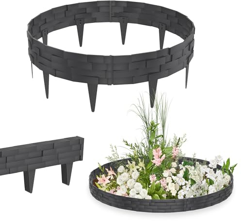YRHome 15m Steinoptik Rasenkante Kunststoff Beeteinfassung Gartenpalisade Beetumrandung Mähkante Garten Beetbegrenzung Blumenbeet Umrandung Flexible Beetzaun Gartenpalisade - Anthrazit