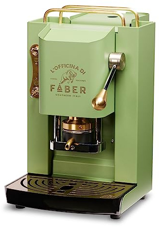 Faber-Kaffeemaschinen | Modell Pro Deluxe | Kaffeepadmaschine ESE 44 mm | Messingbeschichtete Ausführung | Einstellbare Padpresse aus Messing | Standard-Elektroventil (Neongrün)