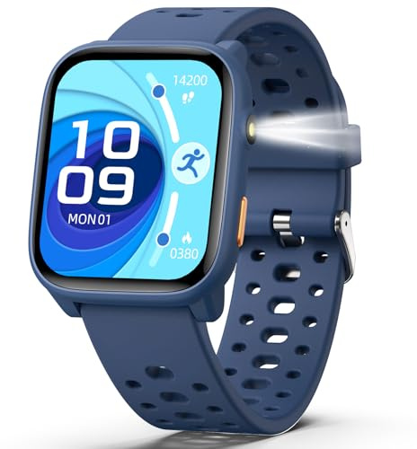 Smartwatch Kinder, Fitness Tracker Uhr Digitale Fitnessuhr mit Schrittzähler, 24/7 Puls, IP68 Wasserdicht, Schlaf-Monitor, Wecker, Puzzle-Spiele, 1,85 HD-Touchscreen für Mädchen Jungen 6-16 (Blau)