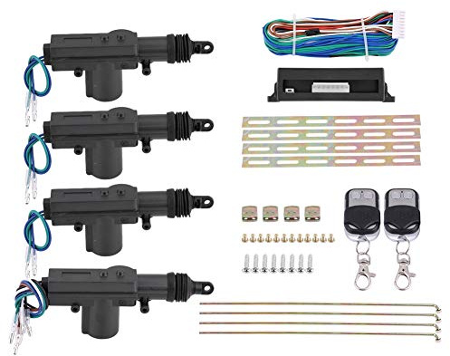 Auto Zentralverriegelung, schlüsselfreies Eingangssystem, komplettes Set für 4 Tür-Zentralverriegelung (1 Bedientascherbox, 2 Fernbedienungen, 4 Türschloss Aktoren, 1 Draht, 1 Zubehörsatz)