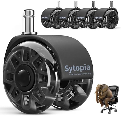 Sytopia 5er Set Bürostuhl Rollen 11x22MM, Große Gummirollen für Bürostühle, Perfekte Rollen für Teppich, Hartboden, Parkettböden, Bürostuhlrollen ersetzen Bodenmatten (Schwarz, Nicht für 1KEA)
