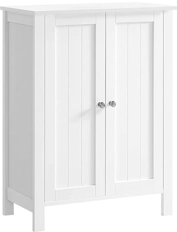 VASAGLE Badezimmerschrank, freistehender Badschrank, Aufbewahrungsschrank mit 2 Türen, mit 2 verstellbaren Regalebenen, weiß BCB60W