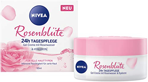 NIVEA Rosenblüte 24h Tagespflege (50 ml), Gesichtspflege mit Rosenwasser und Hyaluron, leichte Gel-Creme für geschmeidig zarte Haut