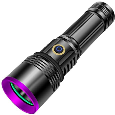 【Upgrade】30W 365nm UV Taschenlampe USB Aufladbar Schwarzlicht Taschenlampe UV Lampe Haustier Urin Detektor für Harzhärtung, Bernstein, Geocaching, Unechte Banknoten, A/C Leck, Heimtierurindetektoren