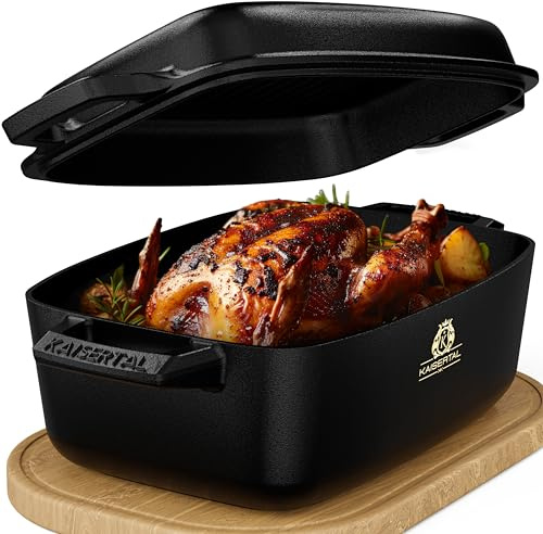 KAISERTAL Gusseisen Bräter mit Deckel backofengeeignet – 28cm Schmortopf mit Deckel | Backofengeeignet, Induktion, Indoor & Outdoor | 7kg Gusseisen-Topf 6L – Cast Iron Pot für Bräter & Schmortöpfe