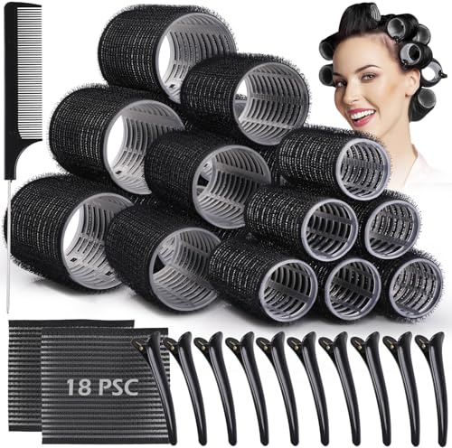 GeeRic selbsthaftende Lockenwickler,33 Stücke Lockenwickler Set Haftwickler in 3 Größen (44 mm, 36 mm, 25mm) Praktische Klettwickler für stylische Frisuren 12 Stücke Entenschnabel Schneiden Clipsfür