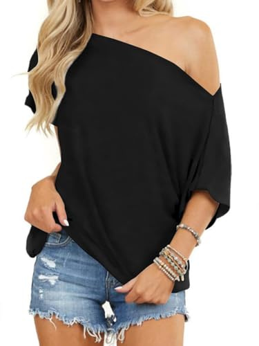 Off Shoulder Shirt Damen Sommer Schulterfreie Oberteil Fledermaus Shirts