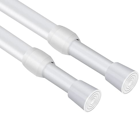 Feligio 2 Stück Gardinenstange Ohne Bohren, Weiß Gardinenstange Ausziehbar, Teleskopstange Vorhang als Duschstange, Kleiderstange, Duschvorhangstange, Klemmstange (80-150cm)