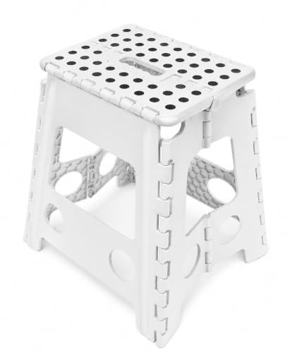 Bis 150 KG, Höhe 40 cm, Tritthocker Klappbar, Klappstuhl, Klapphocker, Falthocker, Faltbarer Hocker, Kinder, Fußhocker (Weiß)