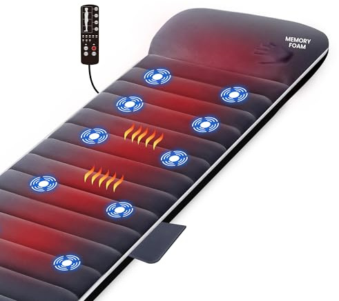 Snailax Memory-Foam Massagematte mit Wärmefunktion, Vibration, 6 Therapieheizkissen,Ganzkörpermassagegerät zur Schmerzlinderung von Nacken, Rücken, Taille und Beinen,Geschenk