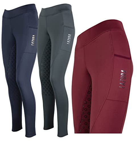 Lazura - Winter-Reitleggings für Damen Thea | Thermo-Leggings mit Silikon-Vollbesatz & Warmer Innenseite | Winter-Reithose m. Komfortbund & Handytasche | Reitbekleidung in Graphite | Größe 40/42