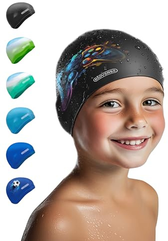 KIDVERSE Badekappe - Wasserdichte Schwimmhaube mit Anti-Rutsch-Noppen für rutschfesten Halt - UV Schutz - 100% Reißfest - Silikon