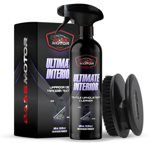 BassMotor Reiniger für Textilpolsterungen von Autositzen und Fußmatten, Innenraumreiniger für Autogewebe mit enthaltenem Bürsten-Set Einfache Anwendung Frischer Duft - Ultimate Interior 500ml + Bürste