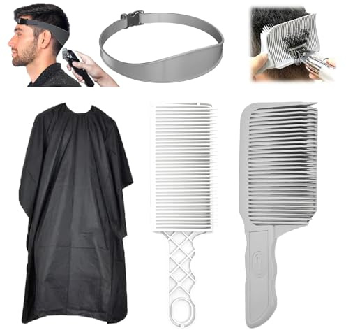 Haarschneidekamm Übergang, 5 Stück Haarschneidekamm Barber Kamm mit Frisierumhang Verstellbare Haarschneide Schablone, Fade Kamm Übergang Frisierhilfen für Haare Selber Schneiden