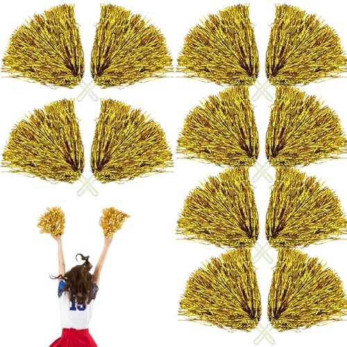 Leikurvo 12 Stücke Cheerleading Pom Poms: Sport Pompons Cheers Ball Pompoms Cheerleader Pompons für Sportveranstaltungen Ballspiele Tänze Karnevalspartys Verwendet (Gold)