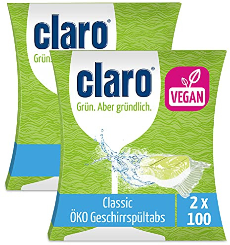 claro Classic Geschirrspül-Tabs - 200 Stück Öko-Spülmaschinen-Tabs - phosphatfrei & vegan - wasserlösliche Folie